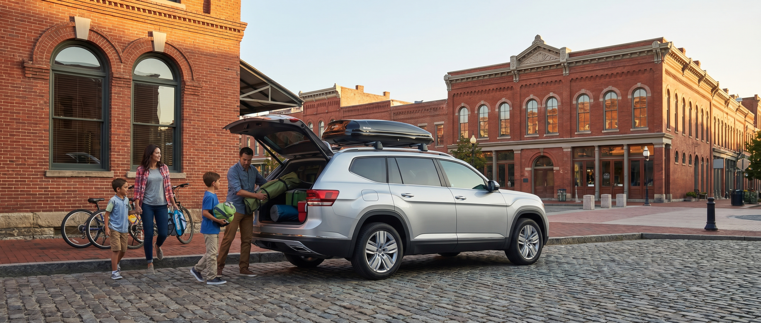 Silver Volkswagen Atlas with spacious cargo area for Spartanburg families.