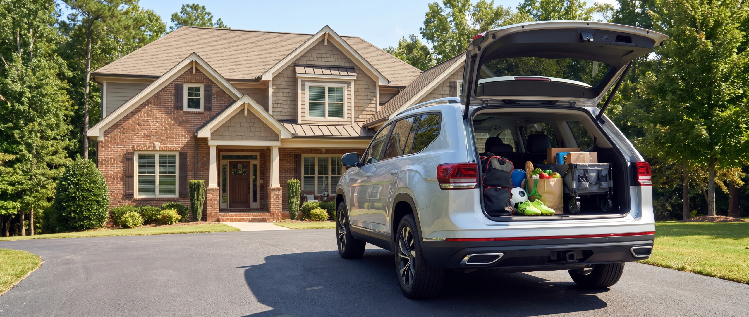 Volkswagen Atlas cargo space with sports equipment in Woodruff SC.