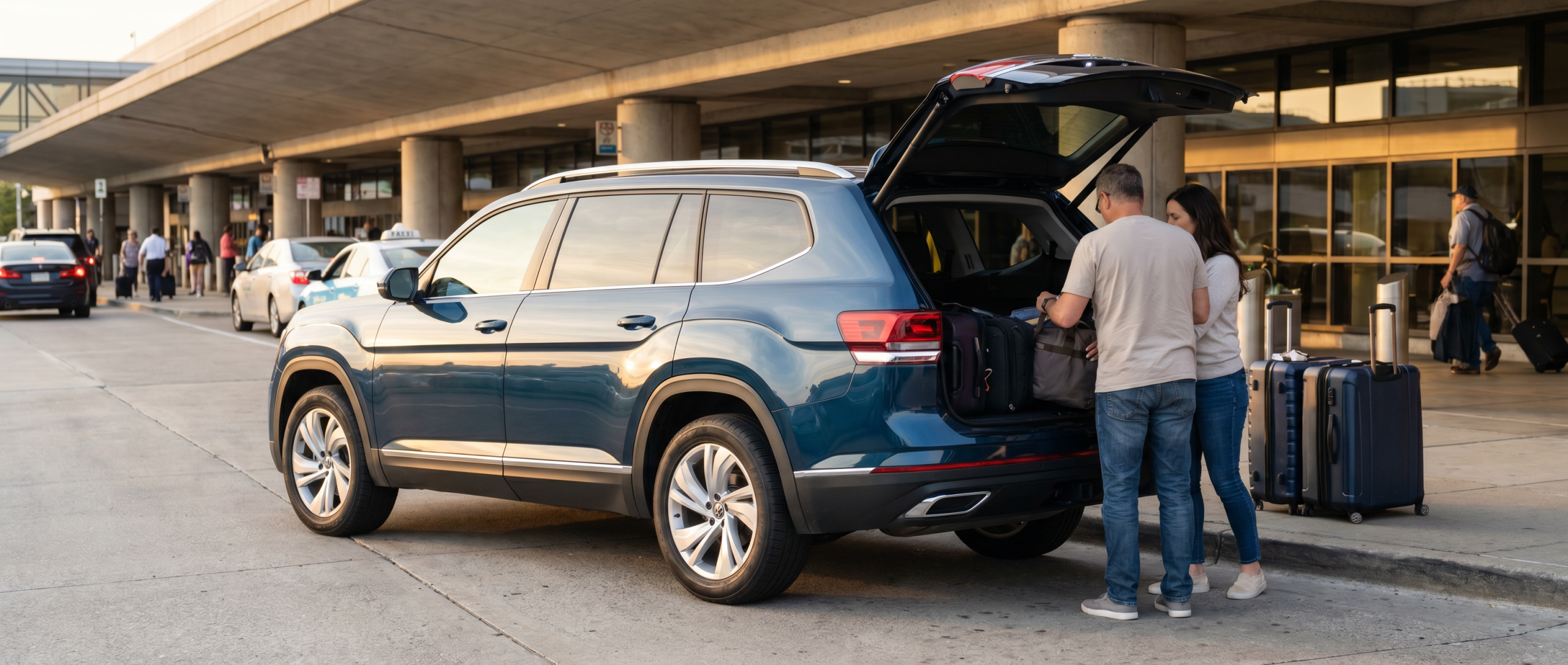 Volkswagen Atlas with luggage at airport terminal in Spartanburg SC