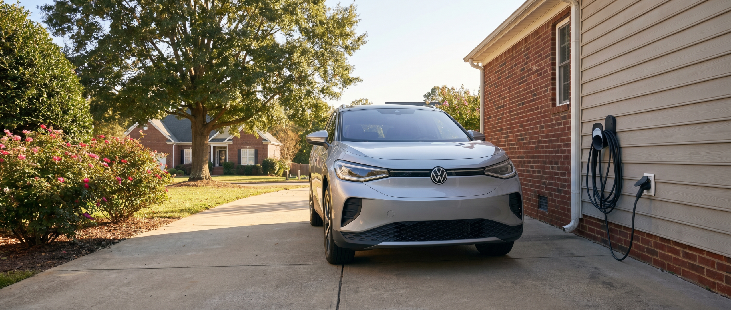 Volkswagen ID.4 electric SUV parked in a Spartanburg residential driveway.