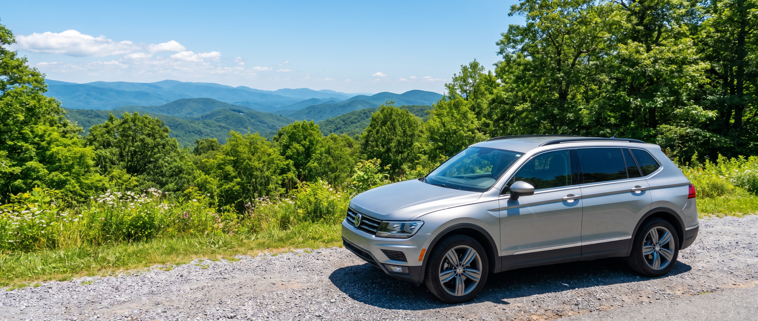 2026 Volkswagen Atlas with open liftgate loaded with cooler and folding chairs at a South Carolina state park