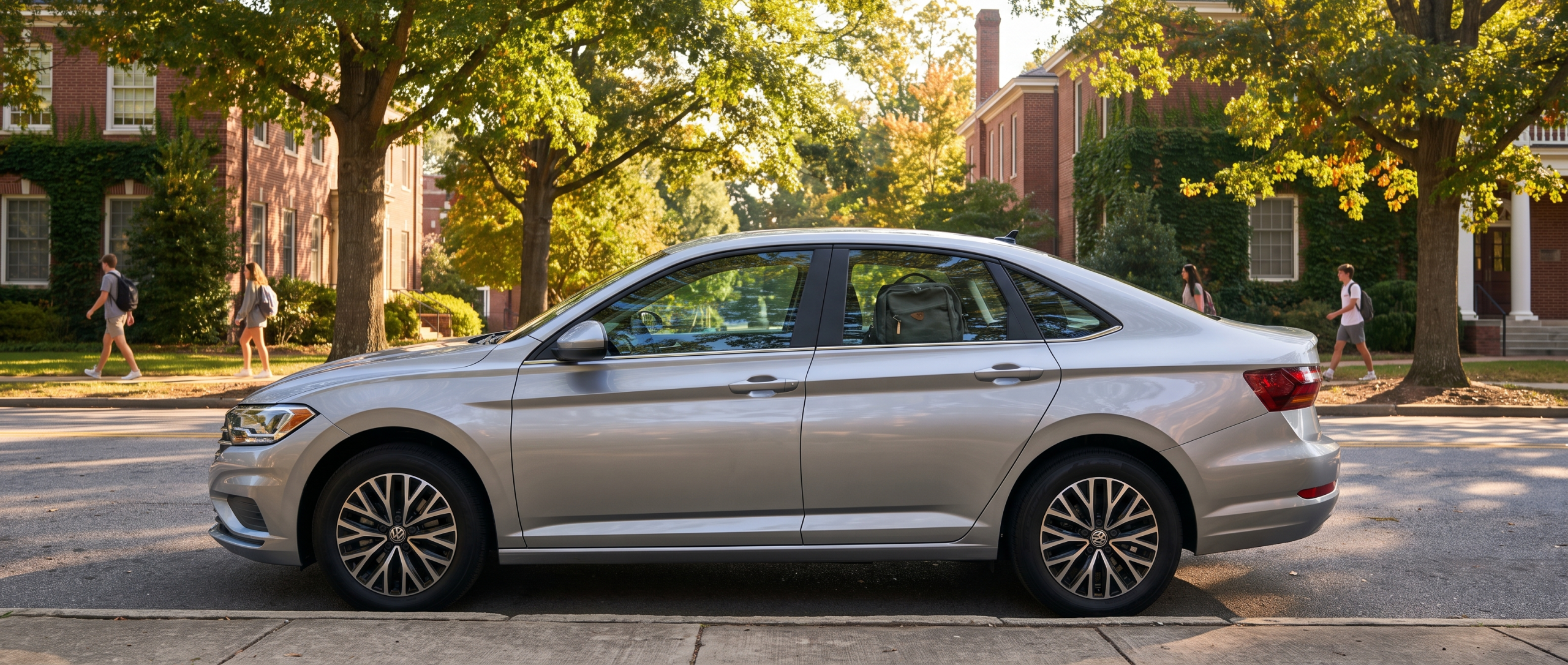 2026 Volkswagen Jetta parked near a Spartanburg SC college campus on a sunny morning