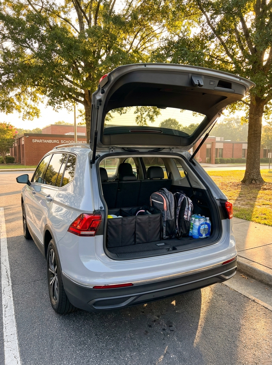 2026 Volkswagen Tiguan cargo area organized for back-to-school in Spartanburg SC