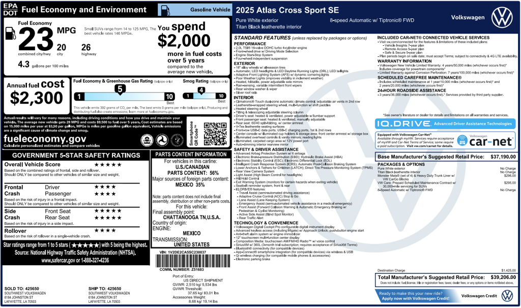 2025 Volkswagen Atlas Cross Sport 2.0T SE
