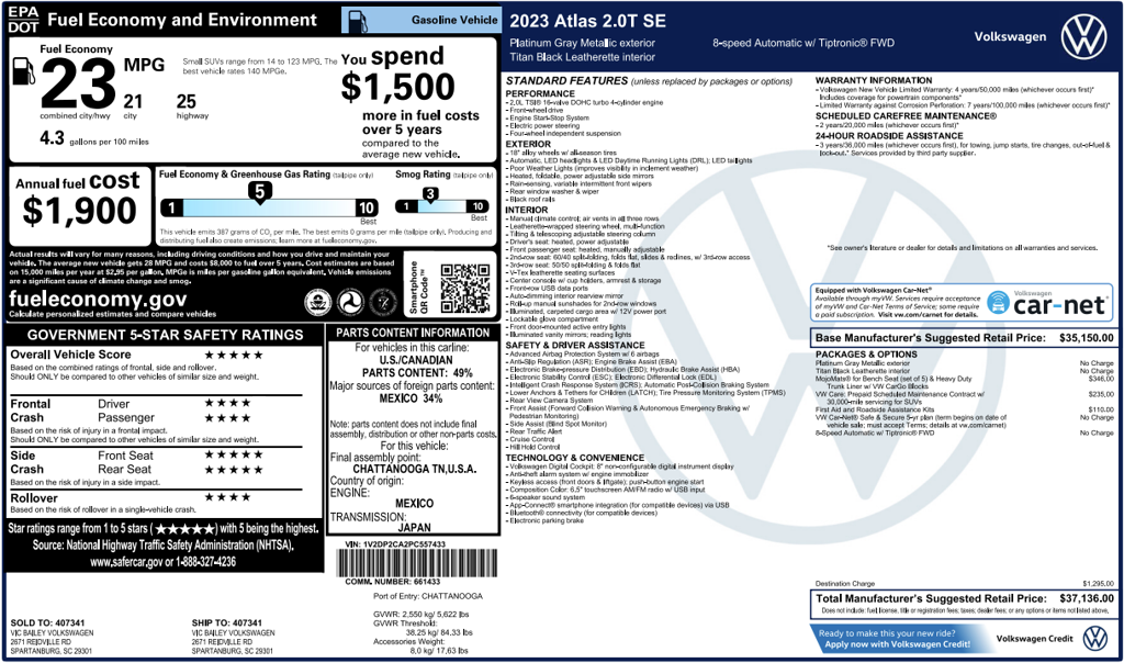 2023 Volkswagen Atlas 2.0T SE