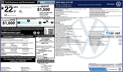 2022 Volkswagen Atlas 2.0T SE