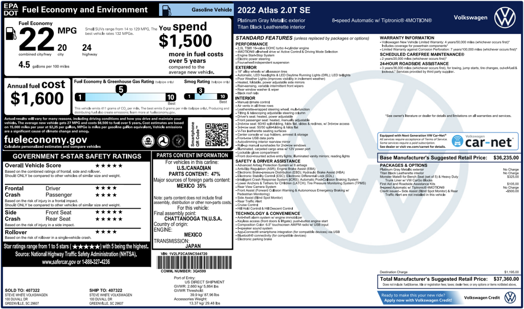 2022 Volkswagen Atlas 2.0T SE