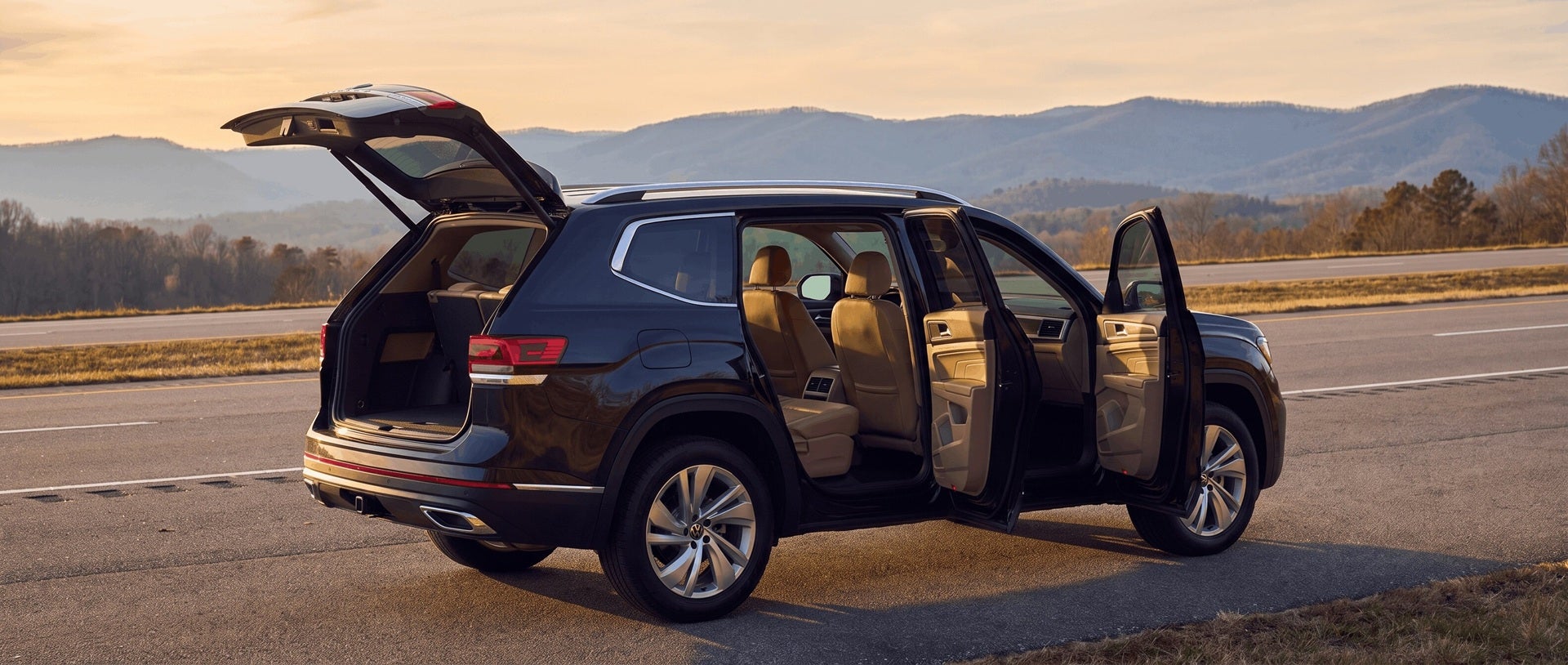 2026 Volkswagen Atlas three-row family SUV on an Upstate South Carolina highway near Gaffney and Spartanburg