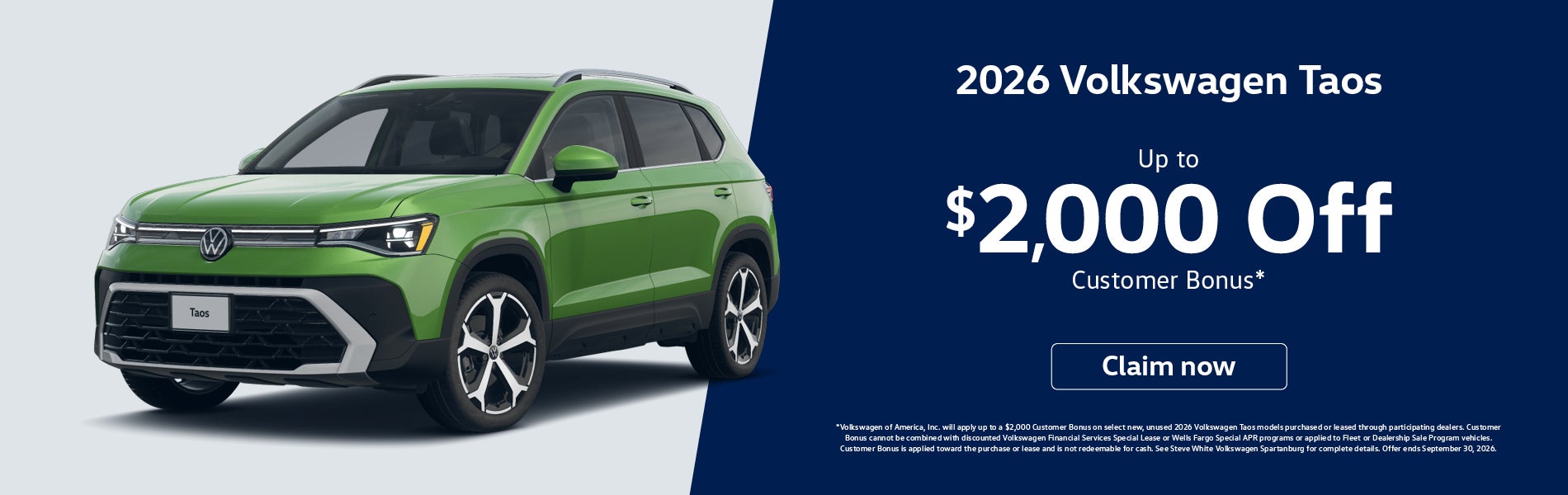 2026 Volkswagen Taos Up to $2,000 Customer Bonus*