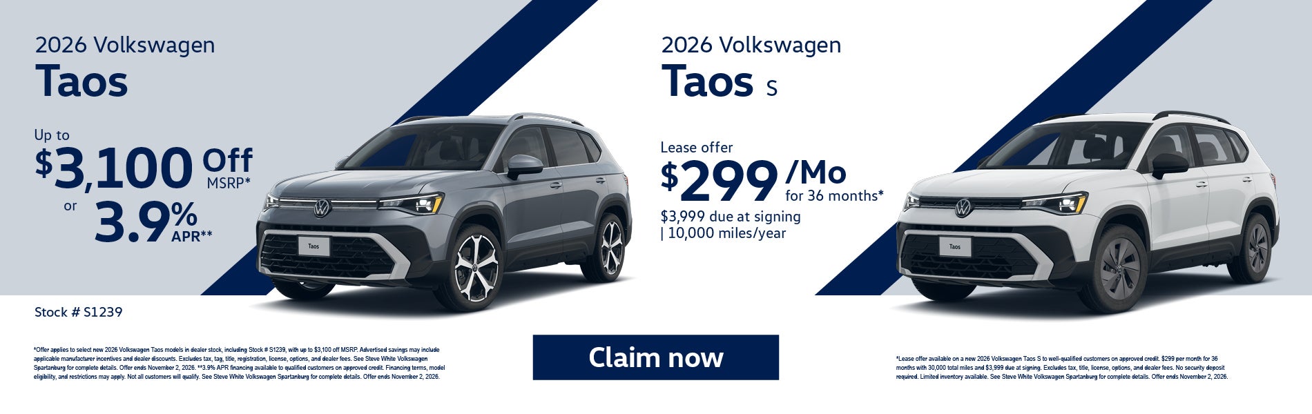 2026 Volkswagen Taos and Taos S