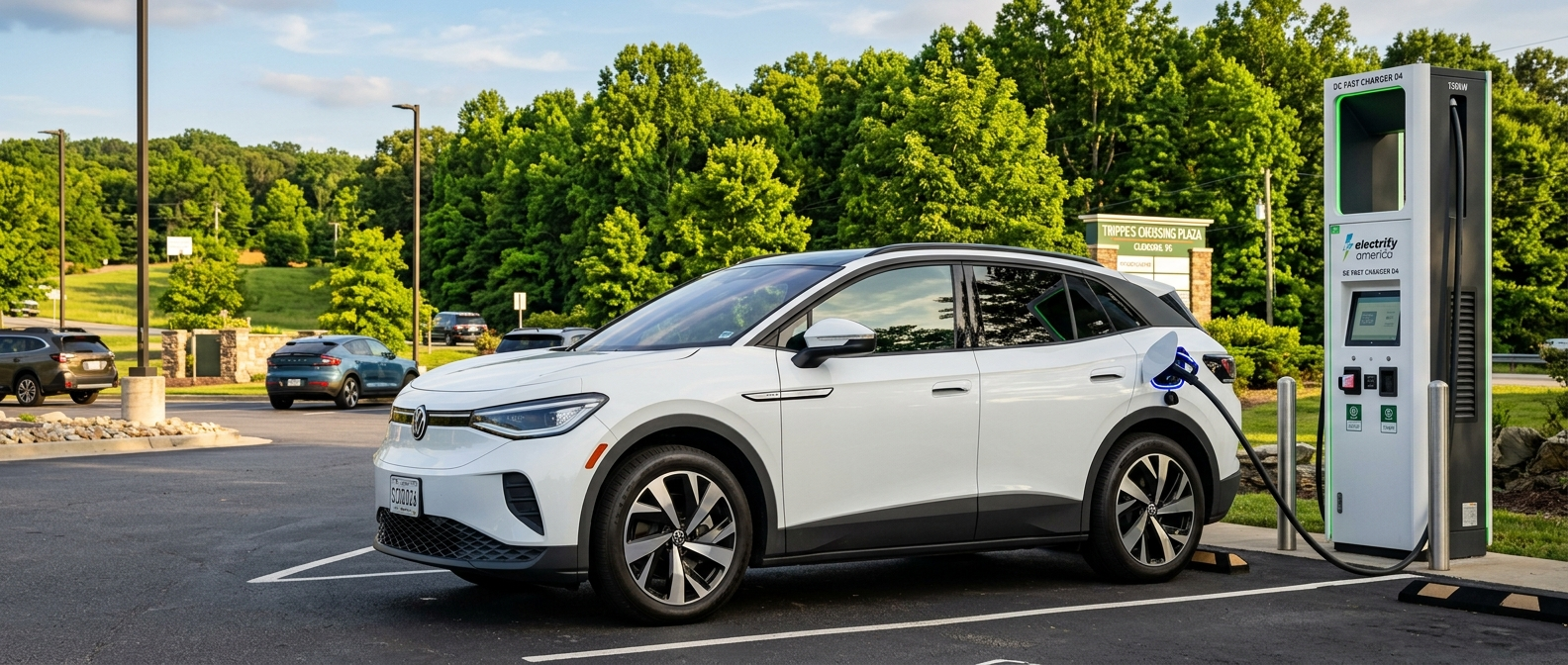 2026 Volkswagen ID.4 charging at a public DC fast charger in Spartanburg, SC